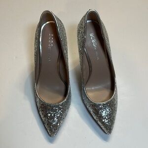 BCBGeneration silver sparkly heels, size 5.5.